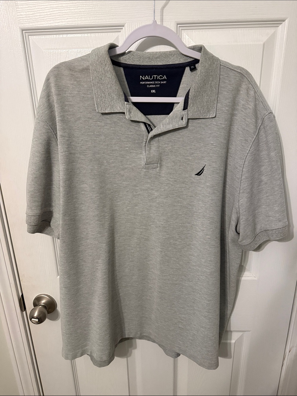 Nautica Men’s Polo Shirt - Light Gray with Navy Logo